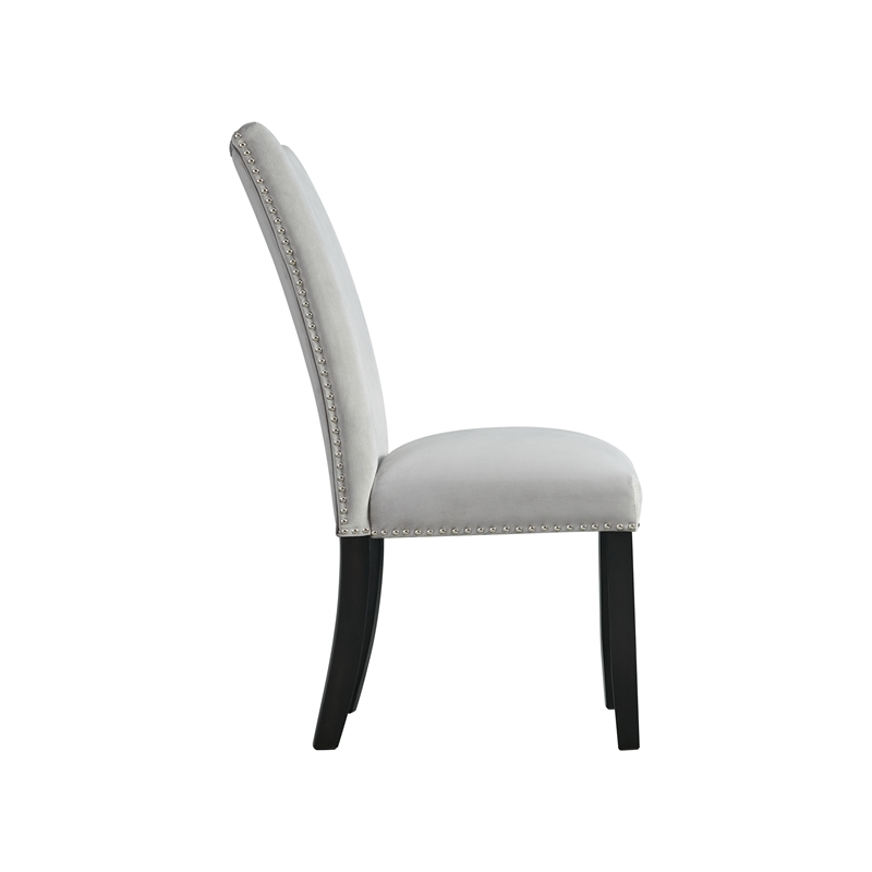 Pemberly Row Transitional White Marble 5PC Dining Set with Gray Chairs