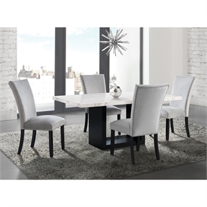 Pemberly Row Transitional White Marble 5PC Dining Set with Gray Chairs