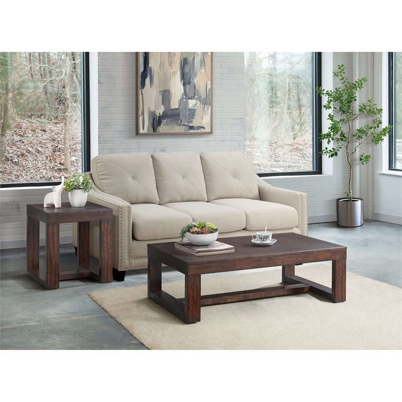 Pemberly Row Traditional Square End Table in Warm Cherry Finish