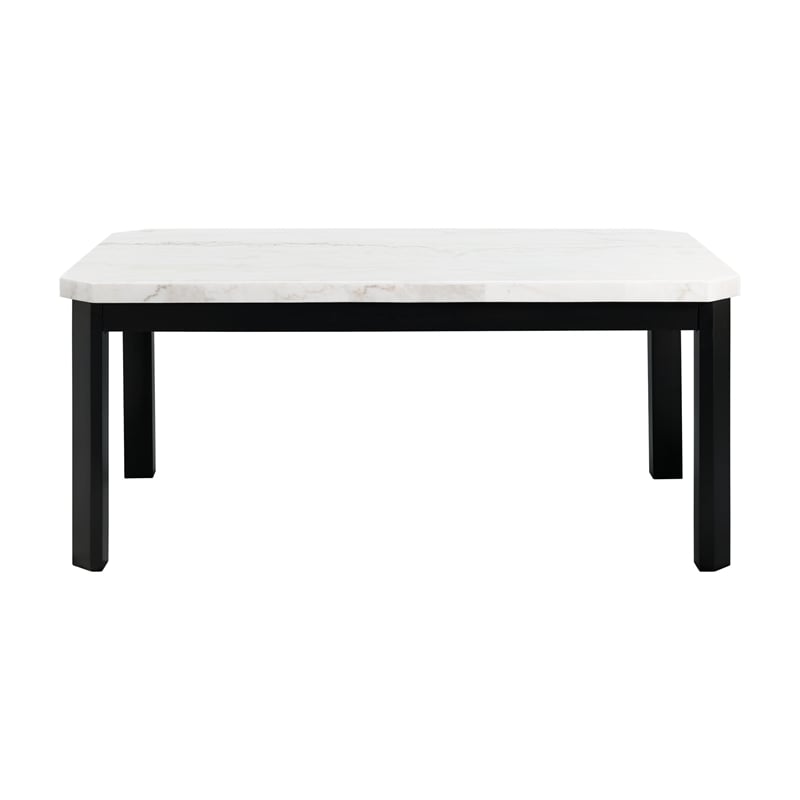 Pemberly Row Transitional White Marble Standard Height Dining Table