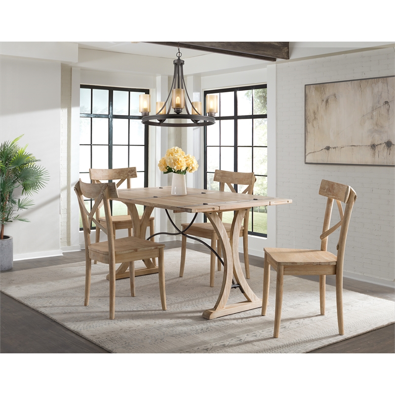 Pemberly Row Transitional Rectangular Folding Top Dining Table in Natural