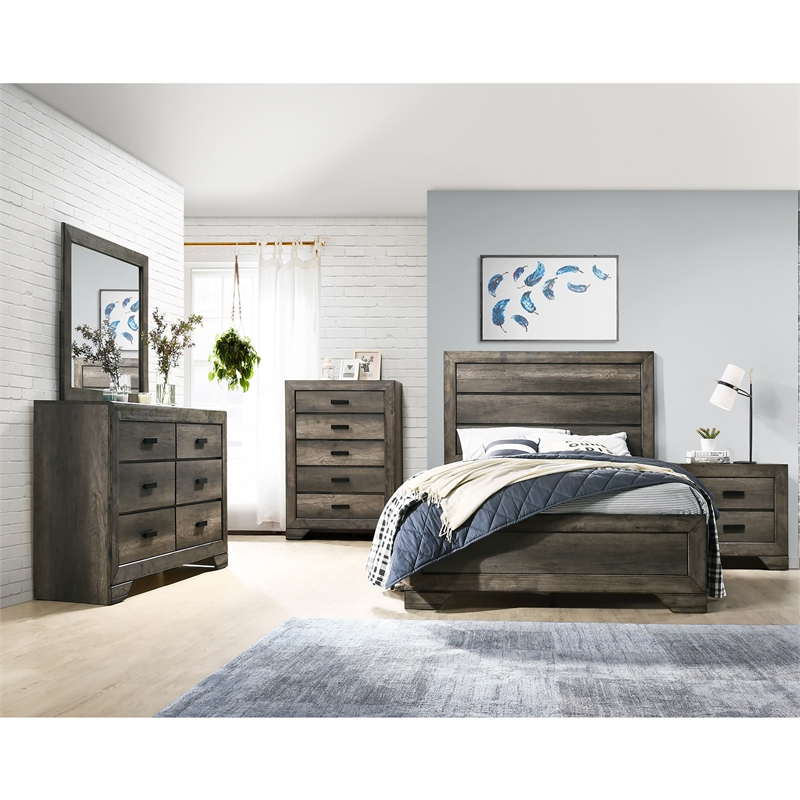 Pemberly Row Transitional Wood Youth Full Panel Bed in Gray Finish
