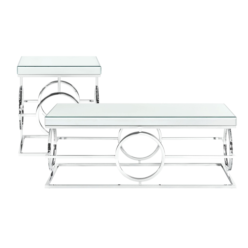 Pemberly Row Transitional 2PC Occasional Table Set in Chrome