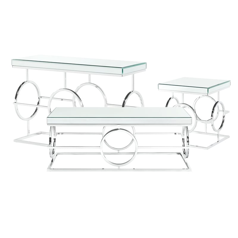 Pemberly Row Transitional 3PC Occasional Table Set in Chrome