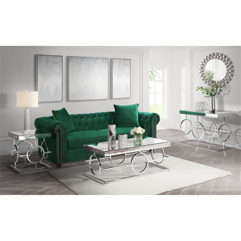Pemberly Row Transitional 3PC Occasional Table Set in Chrome