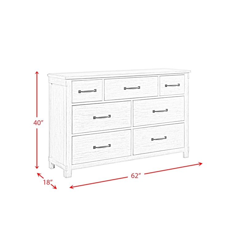 Pemberly Row Farmhouse Seven Spacious Drawers Dresser in White