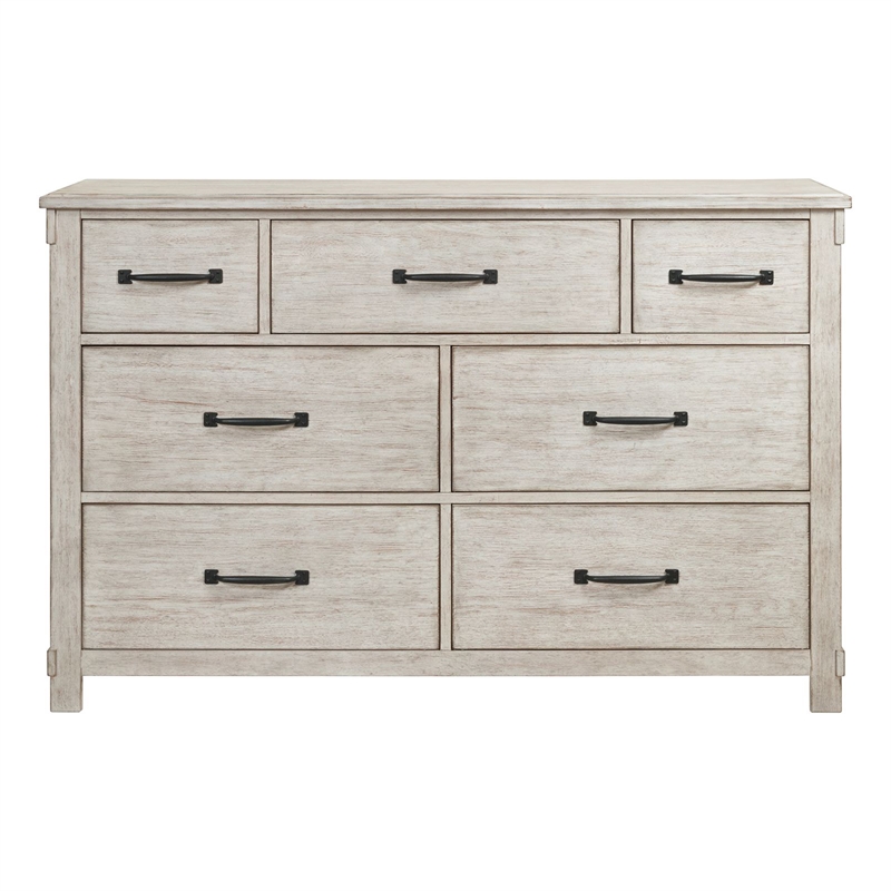 Pemberly Row Farmhouse Seven Spacious Drawers Dresser in White
