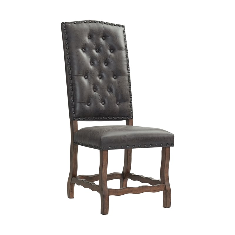 Pemberly Row Transitional Tufted Tall Back Side Chair Set in Brown