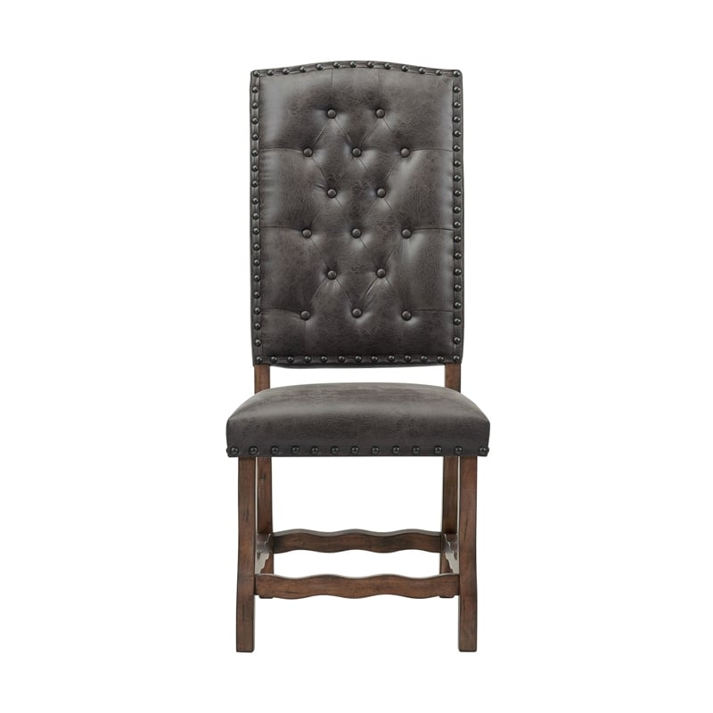 Pemberly Row Transitional Tufted Tall Back Side Chair Set in Brown
