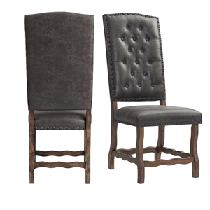 Pemberly Row Transitional Tufted Tall Back Side Chair Set in Brown