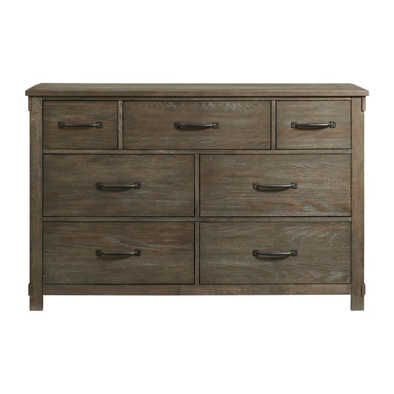 Pemberly Row Farmhouse Seven Spacious Drawers Dresser in Brown