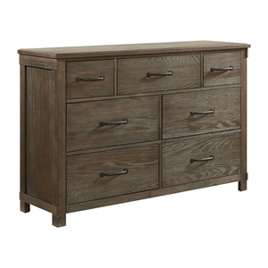 Pemberly Row Farmhouse Seven Spacious Drawers Dresser in Brown