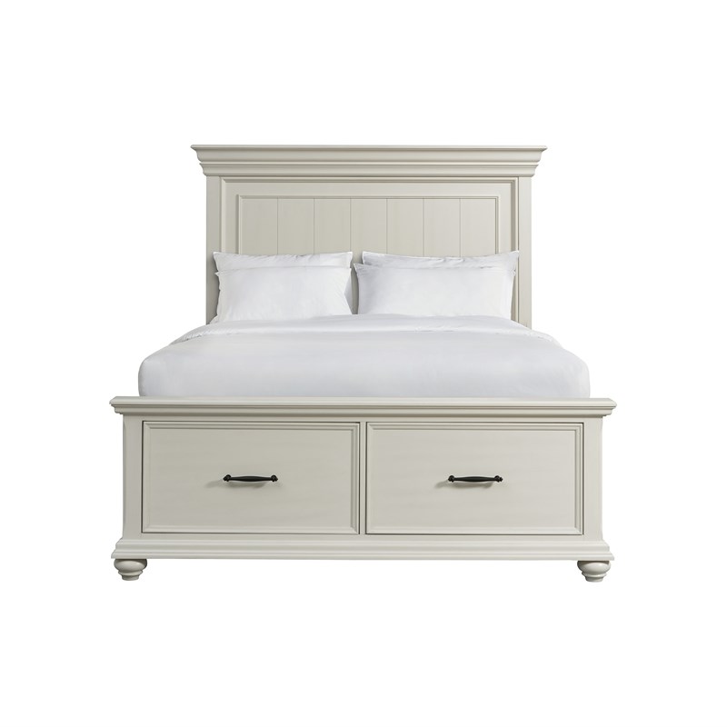 Pemberly Row Transitional Wood Queen Platform Storage Bed in White