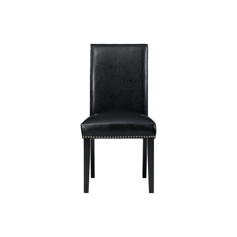 Pemberly Row Transitional Faux Leather Side Chair Set in Black