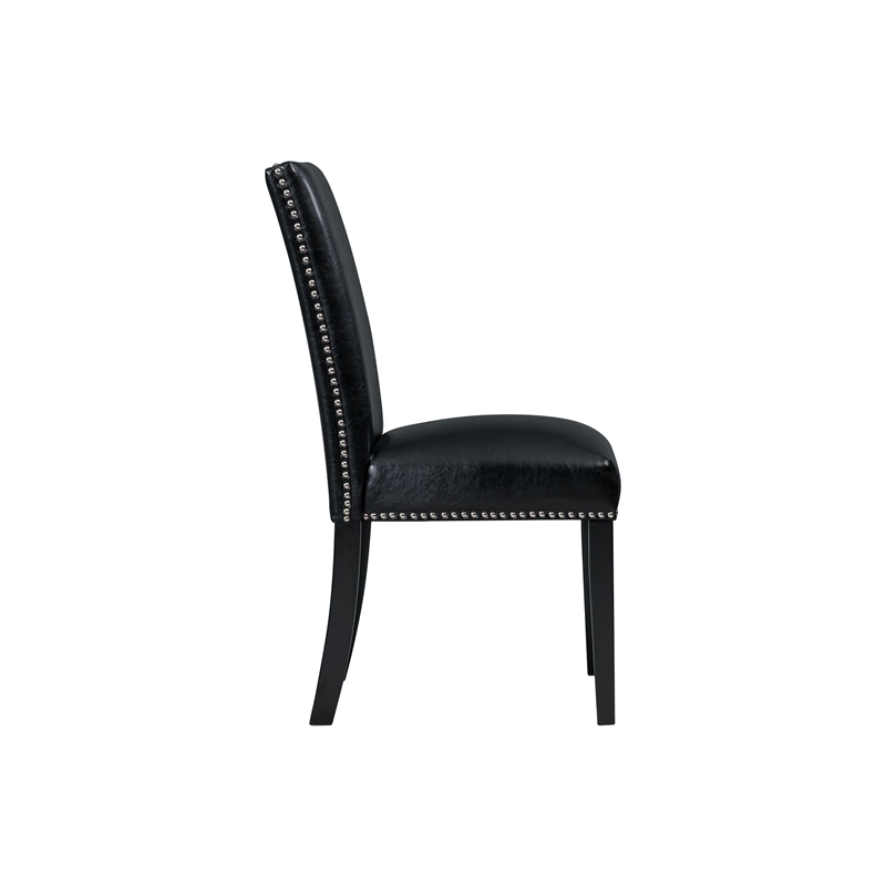 Pemberly Row Transitional Faux Leather Side Chair Set in Black