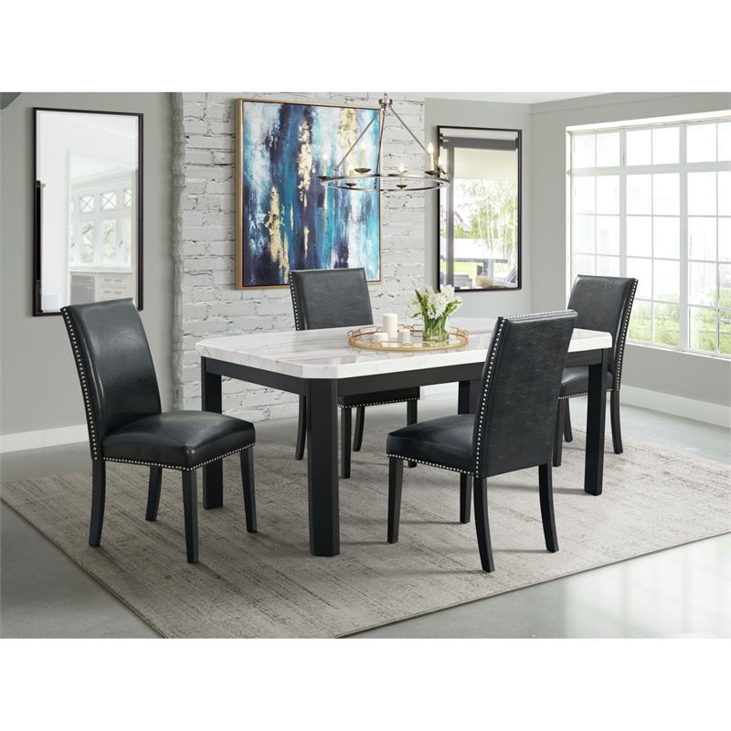 Pemberly Row Transitional Faux Leather Side Chair Set in Black