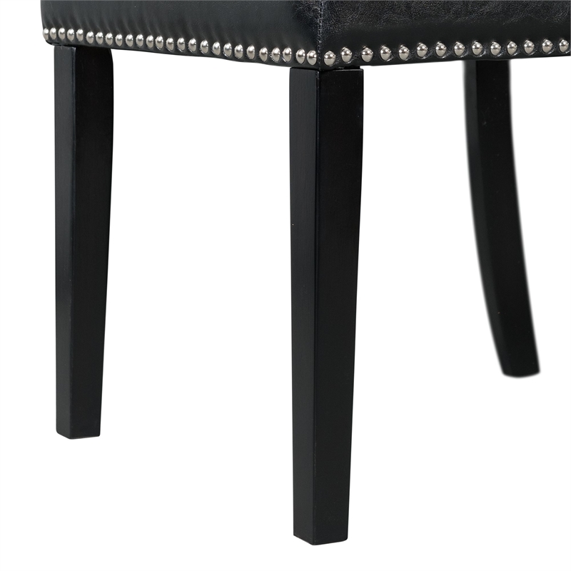 Pemberly Row Transitional Faux Leather Side Chair Set in Black