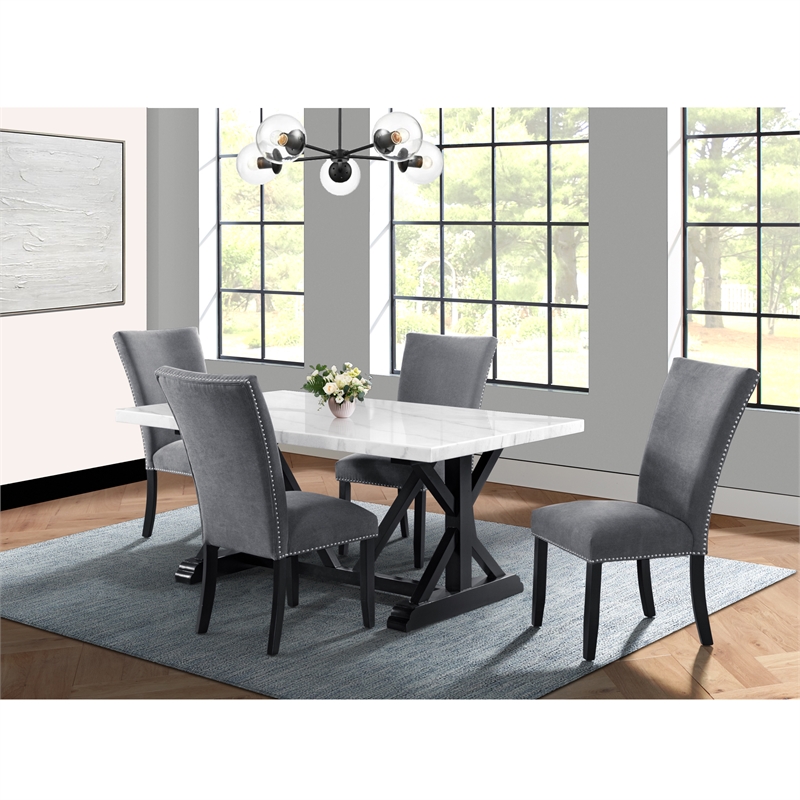 Pemberly Row Transitional 5PC Standard Height Dining Set in Charcoal