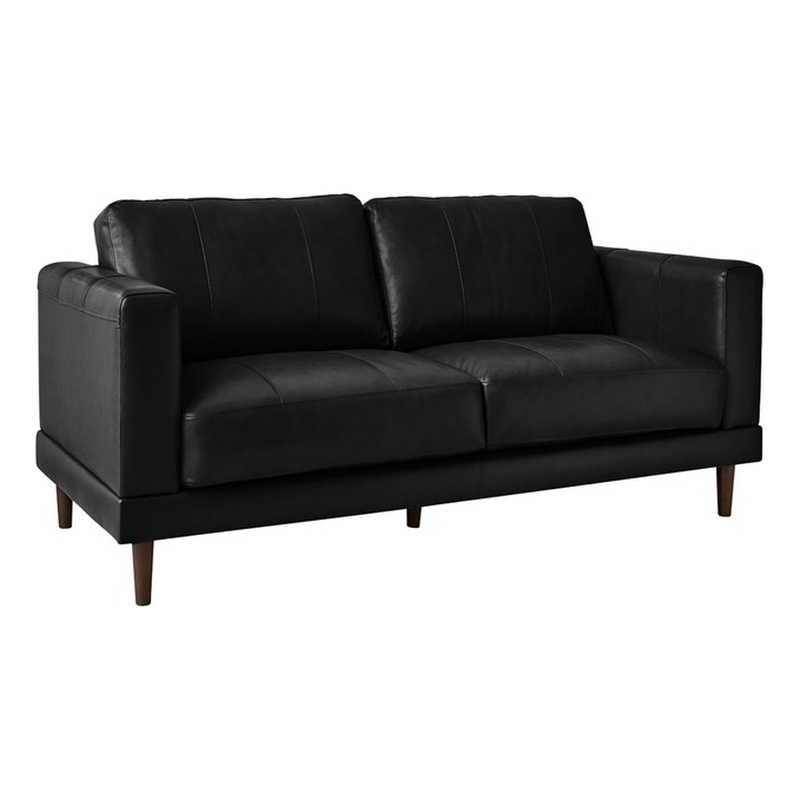 Pemberly Row Modern Upholstered Genuine Leather Loveseat in Fiero Black