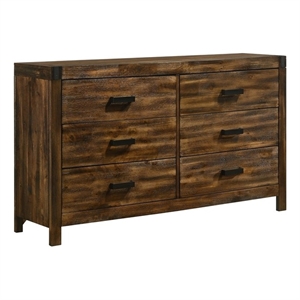 pemberly row farmhouse 6 spacious drawers dresser in chestnut finish