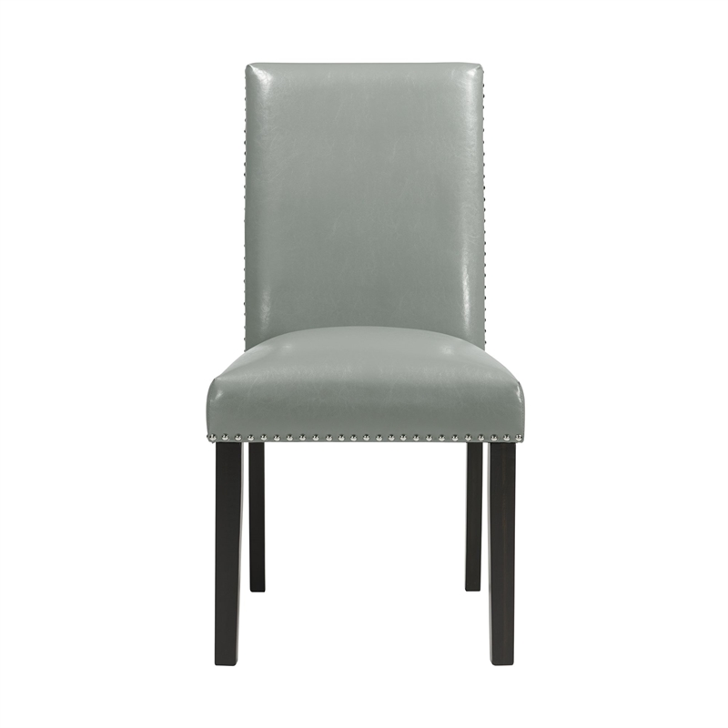 Pemberly Row Transitional Faux Leather Dining Side Chair Set in Gray