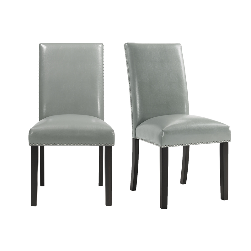 Pemberly Row Transitional Faux Leather Dining Side Chair Set in Gray