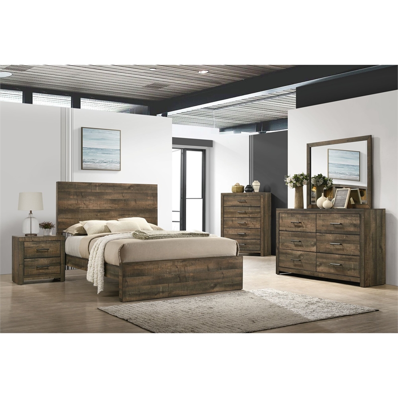 Pemberly Row Transitional Wood King Panel Bed in Brown Finish