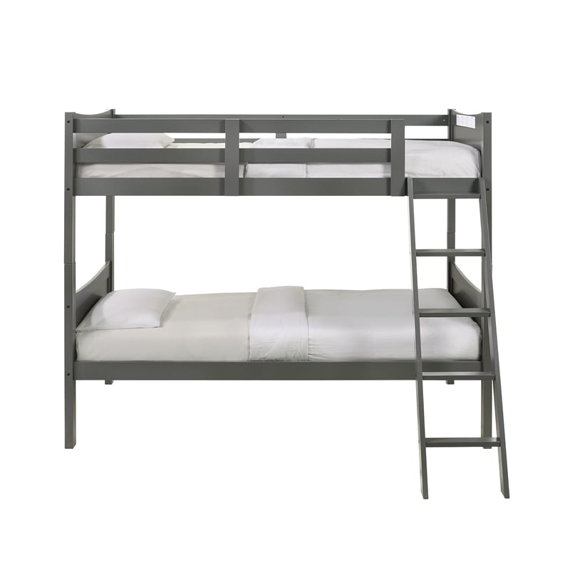 Pemberly Row Transitional Wood Twin Over Twin Bunk Bed in Gray