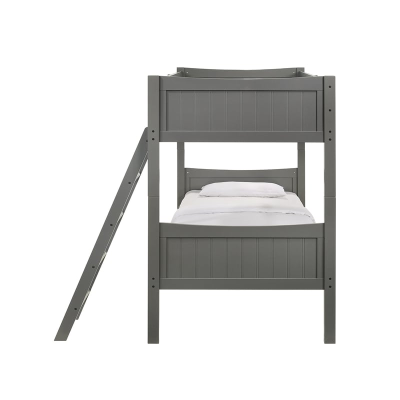 Pemberly Row Transitional Wood Twin Over Twin Bunk Bed in Gray