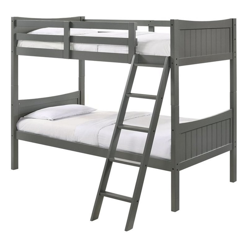 Pemberly Row Transitional Wood Twin Over Twin Bunk Bed in Gray