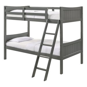 Pemberly Row Transitional Wood Twin Over Twin Bunk Bed in Gray