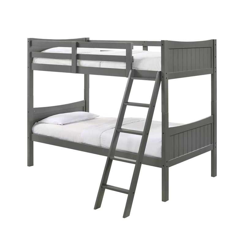 Pemberly Row Transitional Wood Twin Over Twin Bunk Bed in Gray