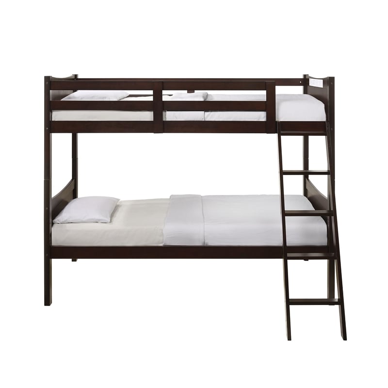 Pemberly Row Transitional Twin Over Twin Bunk Bed in Espresso