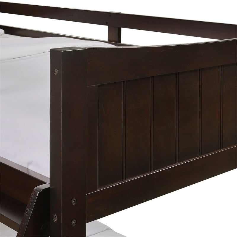 Pemberly Row Transitional Twin Over Twin Bunk Bed in Espresso