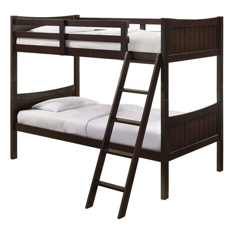 Pemberly Row Transitional Twin Over Twin Bunk Bed in Espresso