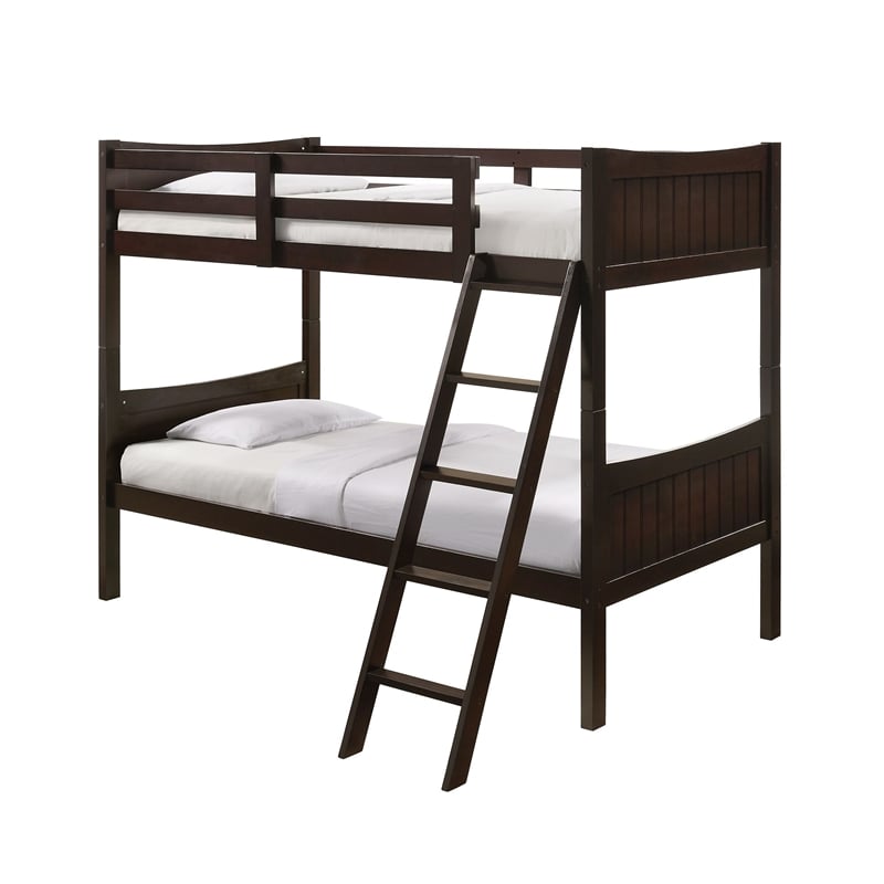 Pemberly Row Transitional Twin Over Twin Bunk Bed in Espresso