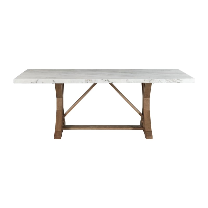 Pemberly Row Standard Height Rectangular Dining Table in White Marble