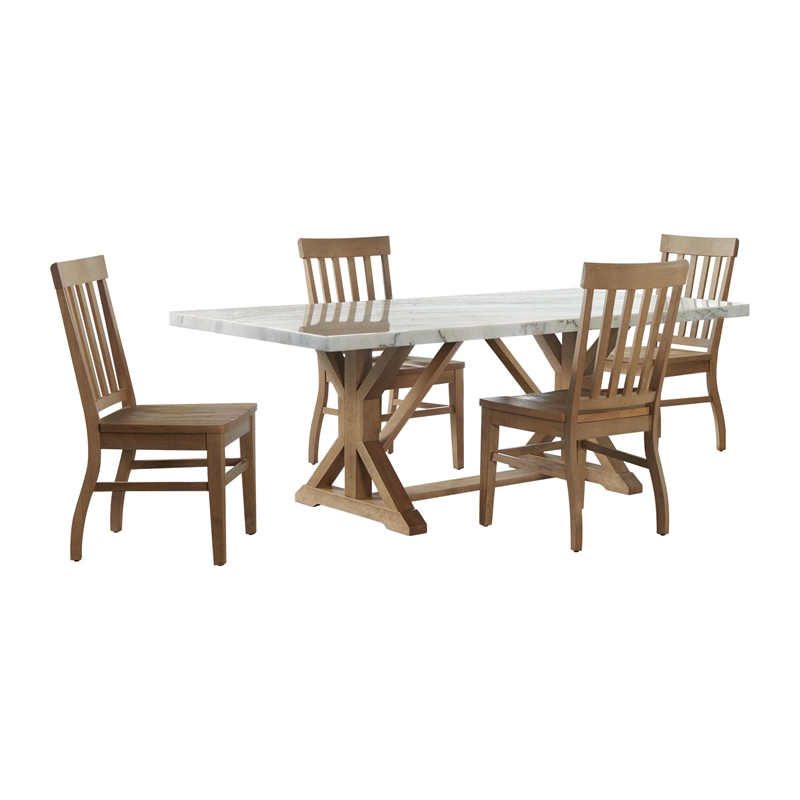 Pemberly Row 5PC Rectangular Dining Set in White-Table & Four Chairs