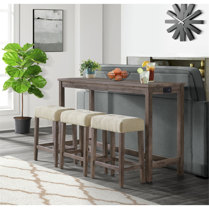 Pemberly Row Transitional Multipurpose Bar Table Set in Gray