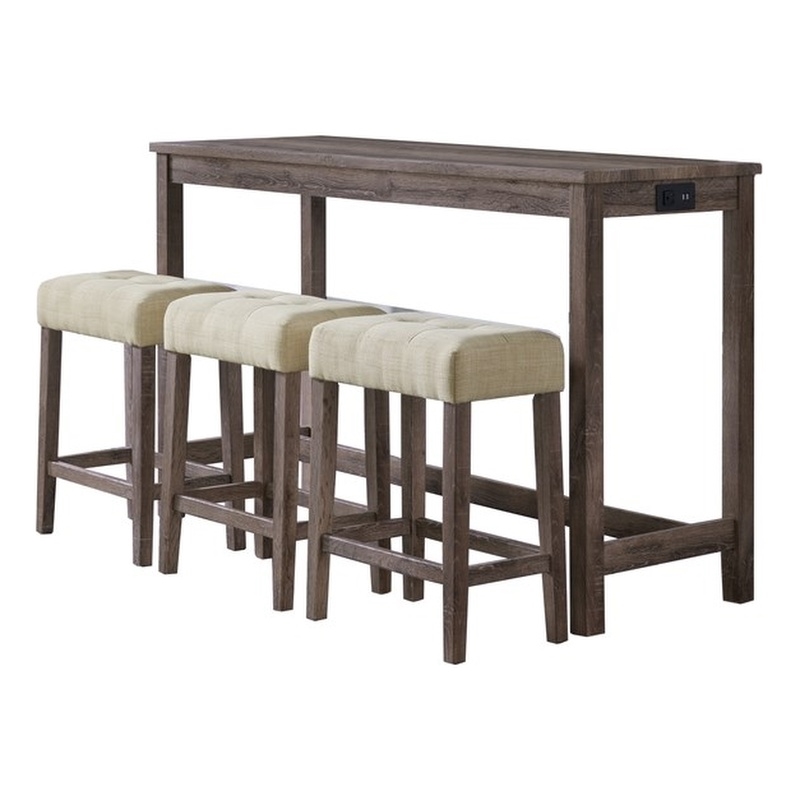 Pemberly Row Transitional Multipurpose Bar Table Set in Gray