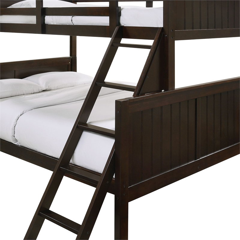 Pemberly Row Transitional Twin Over Full Bunk Bed in Espresso