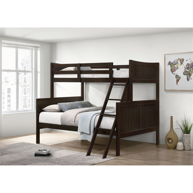 Pemberly Row Transitional Twin Over Full Bunk Bed in Espresso