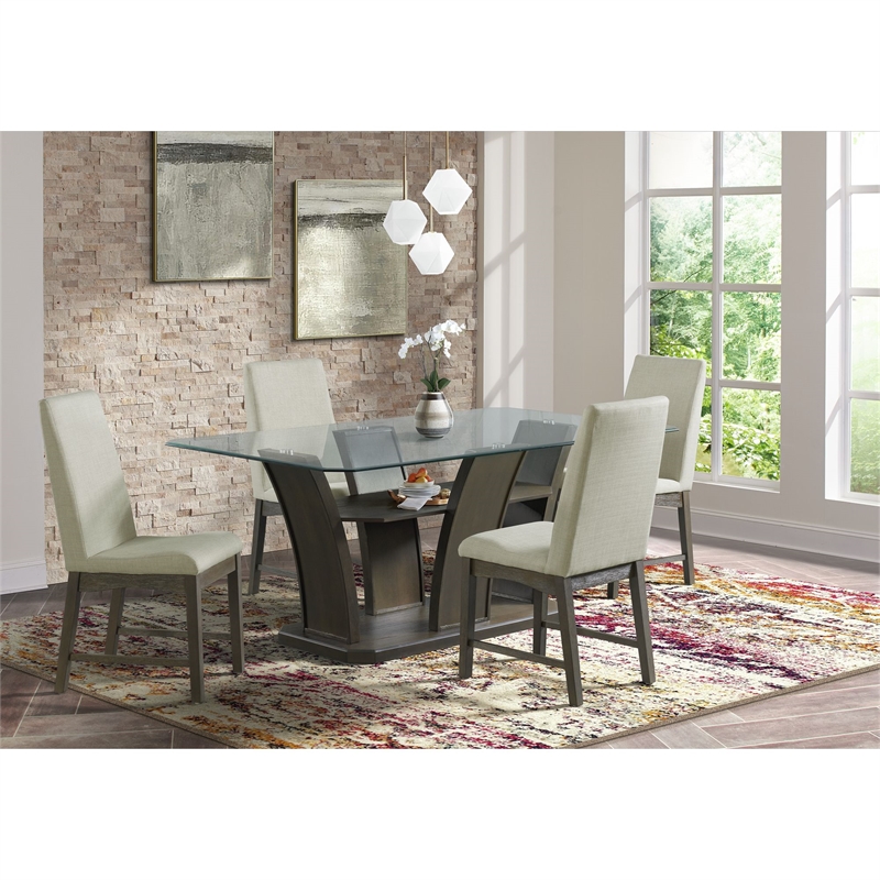 Pemberly Row Transitional Rectangular Dining 5PC Set in Walnut