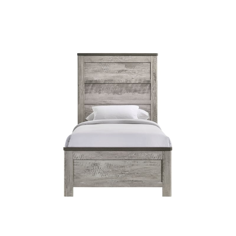 Pemberly Row Transitional Wood Twin Panel Bed in Gray Finish