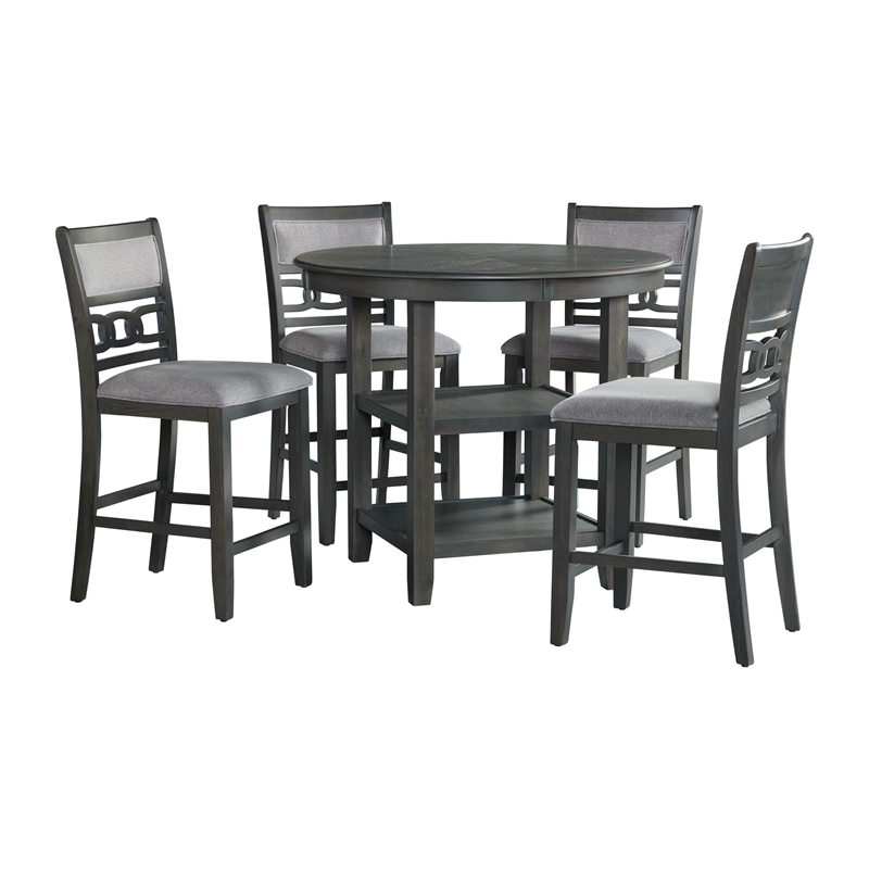 Pemberly Row Transitional Counter Height 5PC Dining Set in Gray
