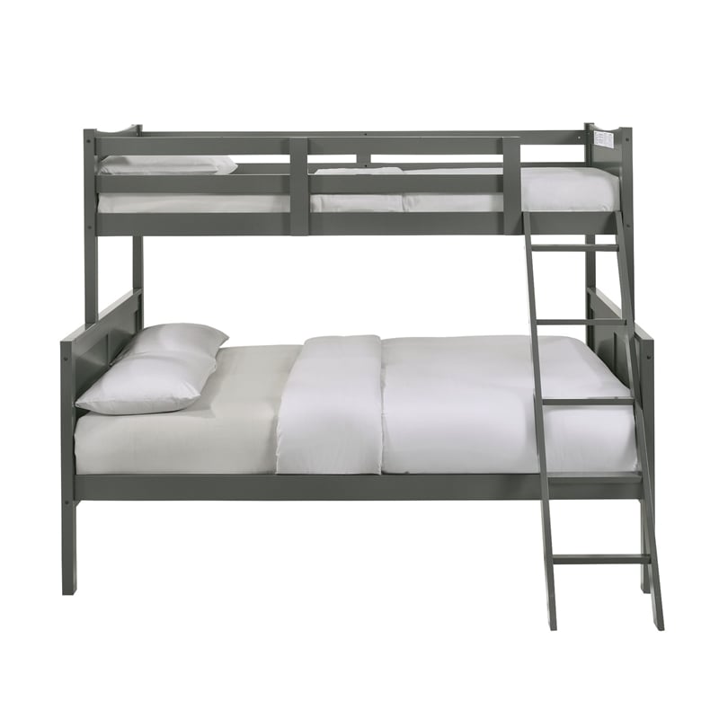 Pemberly Row Transitional Wood Twin Over Full Bunk Bed in Gray