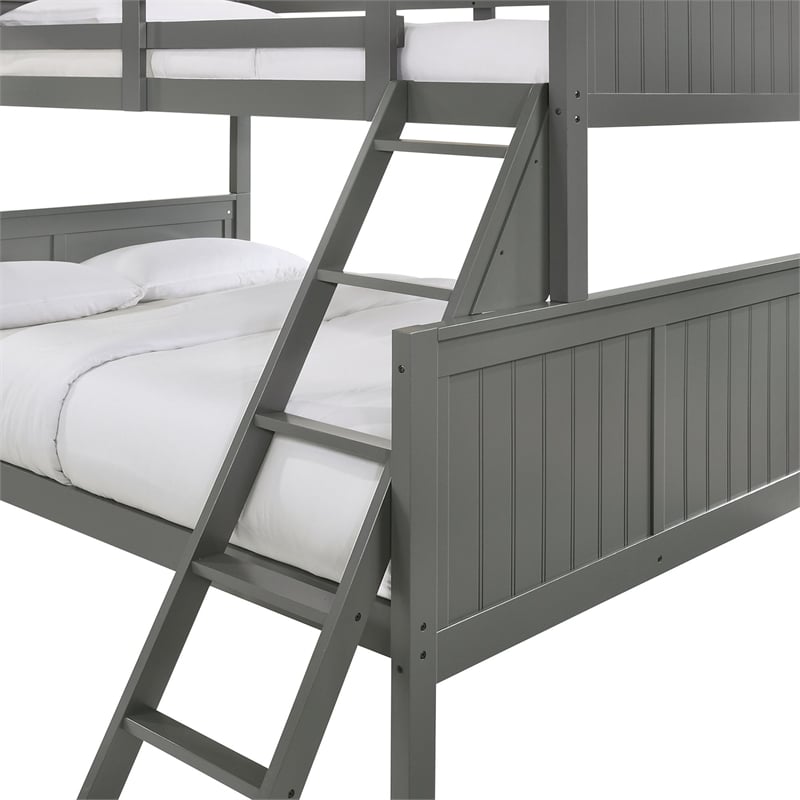 Pemberly Row Transitional Wood Twin Over Full Bunk Bed in Gray
