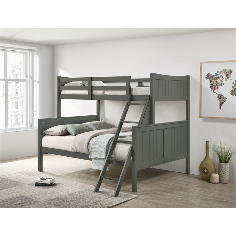 Pemberly Row Transitional Wood Twin Over Full Bunk Bed in Gray