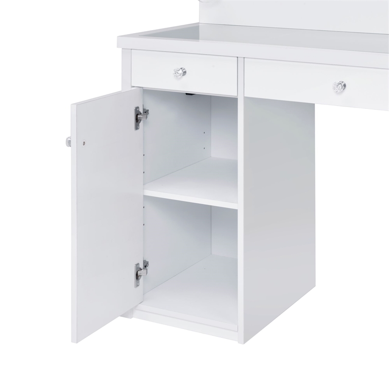 Pemberly Row Transitional 2-Piece Transitional Glass Vanity Set in White