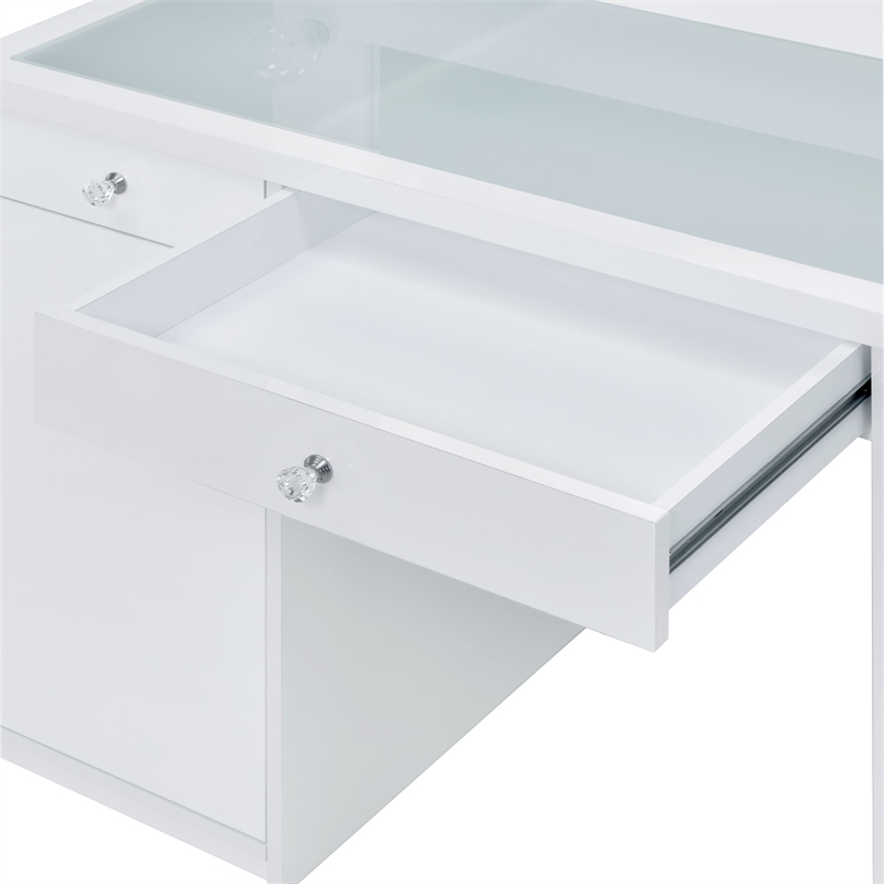 Pemberly Row Transitional 2-Piece Transitional Glass Vanity Set in White